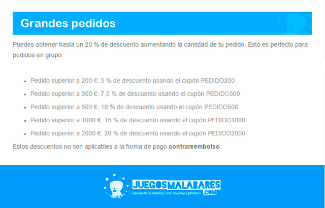 Cupones descuentos grandes pedidos